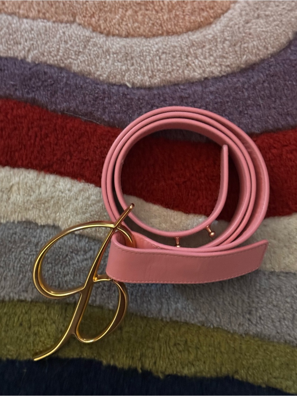 Blumarine Pink Leather Belt with Gold Logo Buckle